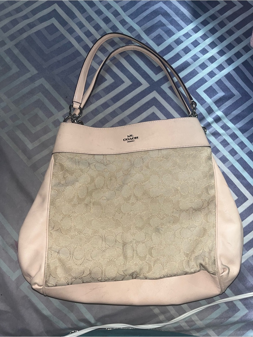 Coach Pale Pink Canvas and Leather Shoulder Bag